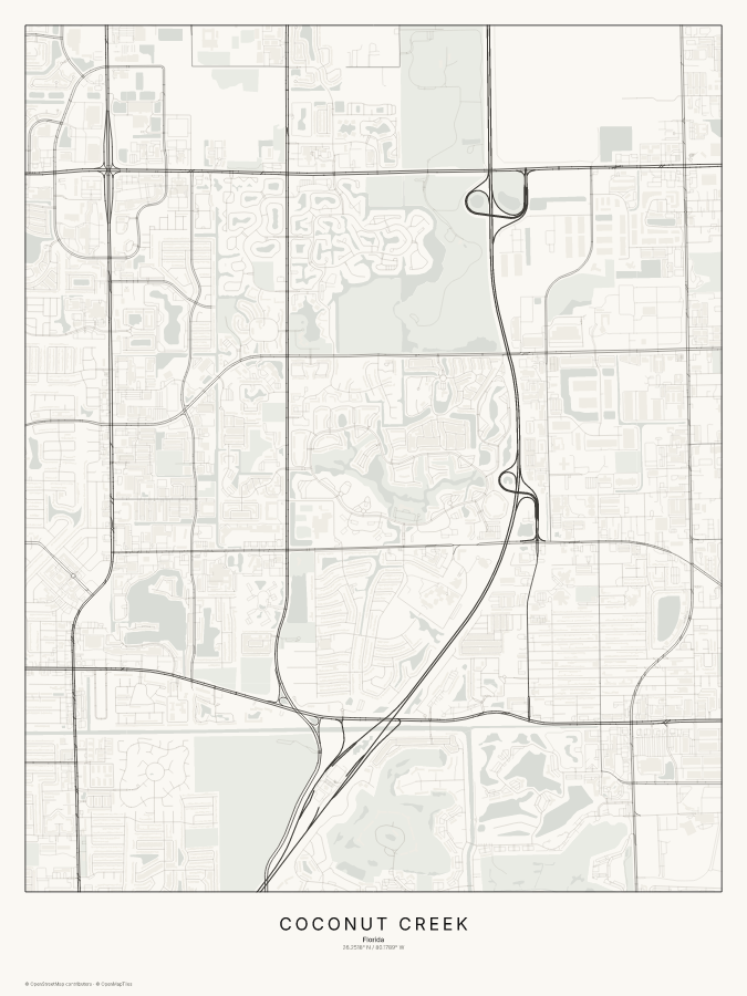 Coconut Creek map poster, classic style