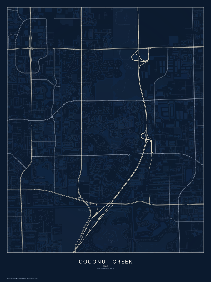 Coconut Creek map poster, midnight style