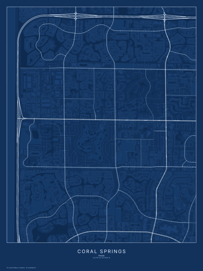 Coral Springs map poster, blueprint style