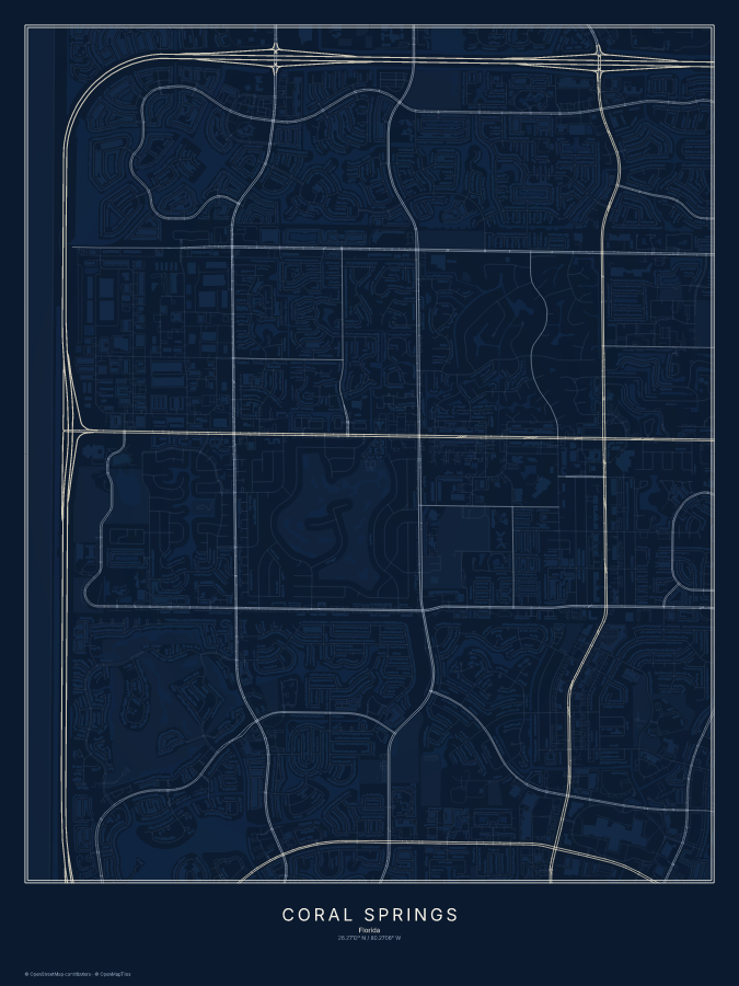 Coral Springs map poster, midnight style