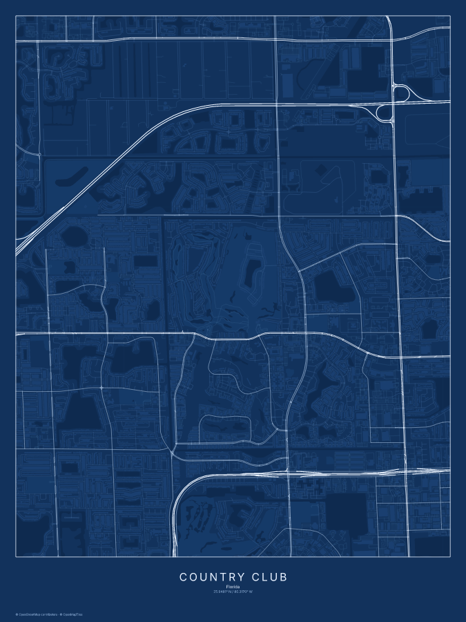 Country Club map poster, blueprint style
