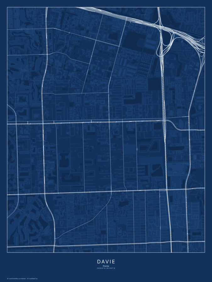 Davie map poster, blueprint style