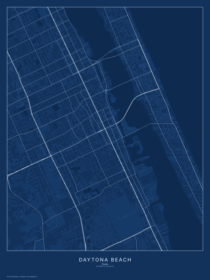 Daytona Beach map poster, blueprint style