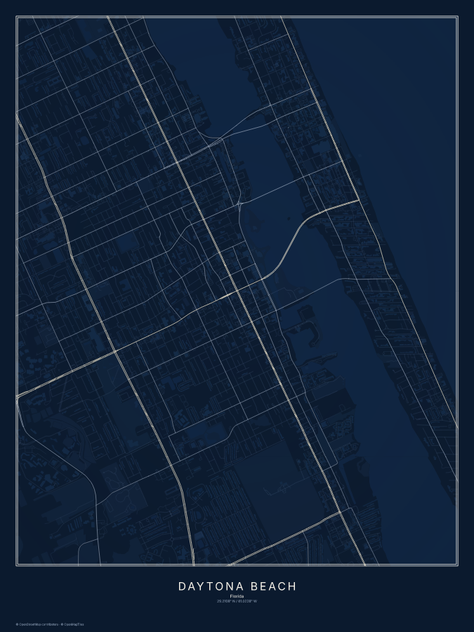 Daytona Beach map poster, midnight style