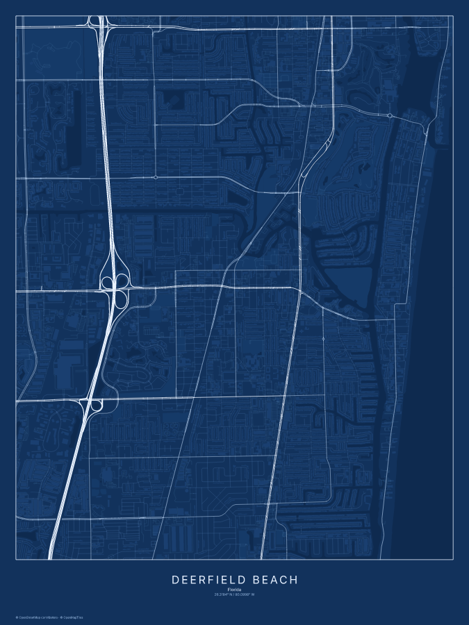 Deerfield Beach map poster, blueprint style