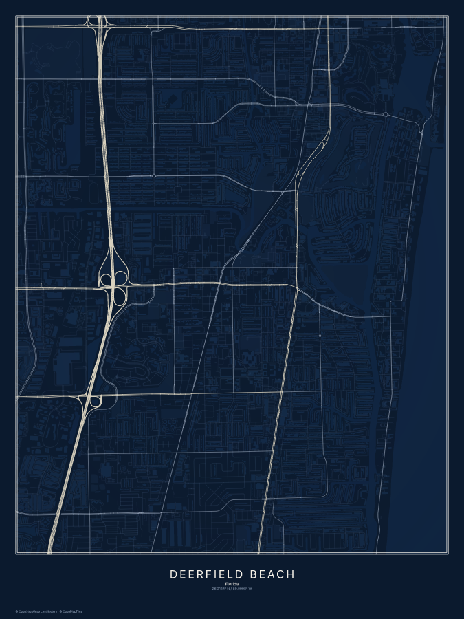 Deerfield Beach map poster, midnight style