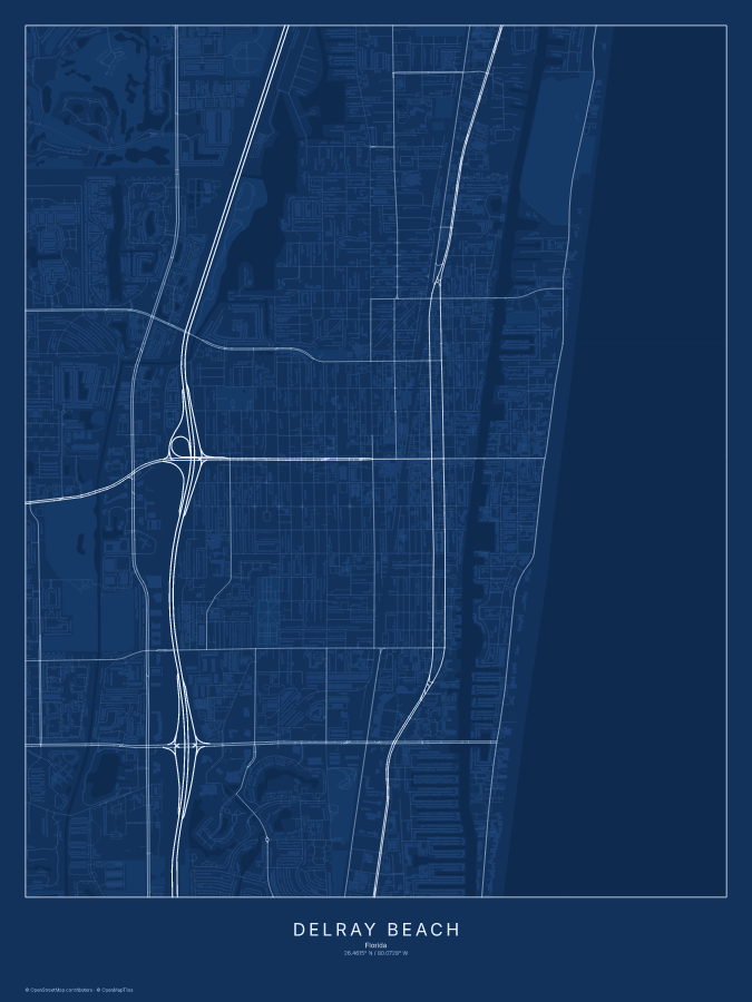Delray Beach map poster, blueprint style