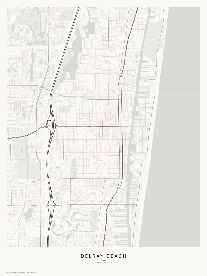 Delray Beach map poster, classic style