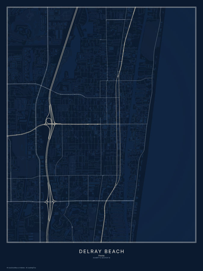 Delray Beach map poster, midnight style