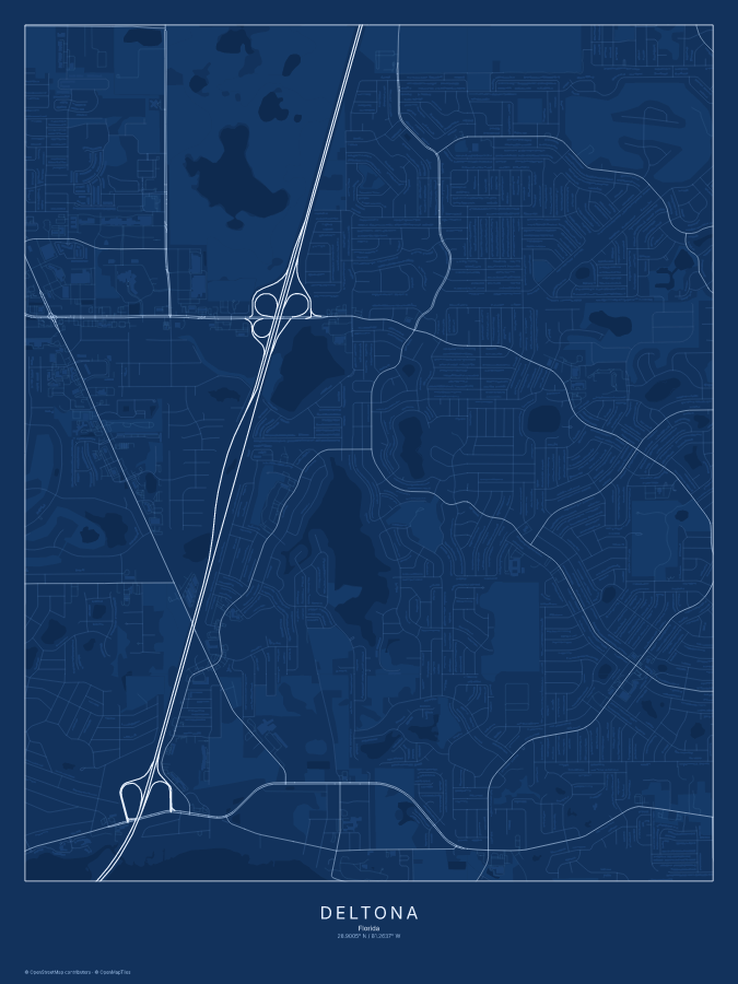 Deltona map poster, blueprint style