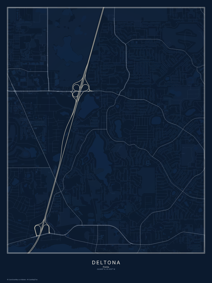 Deltona map poster, midnight style