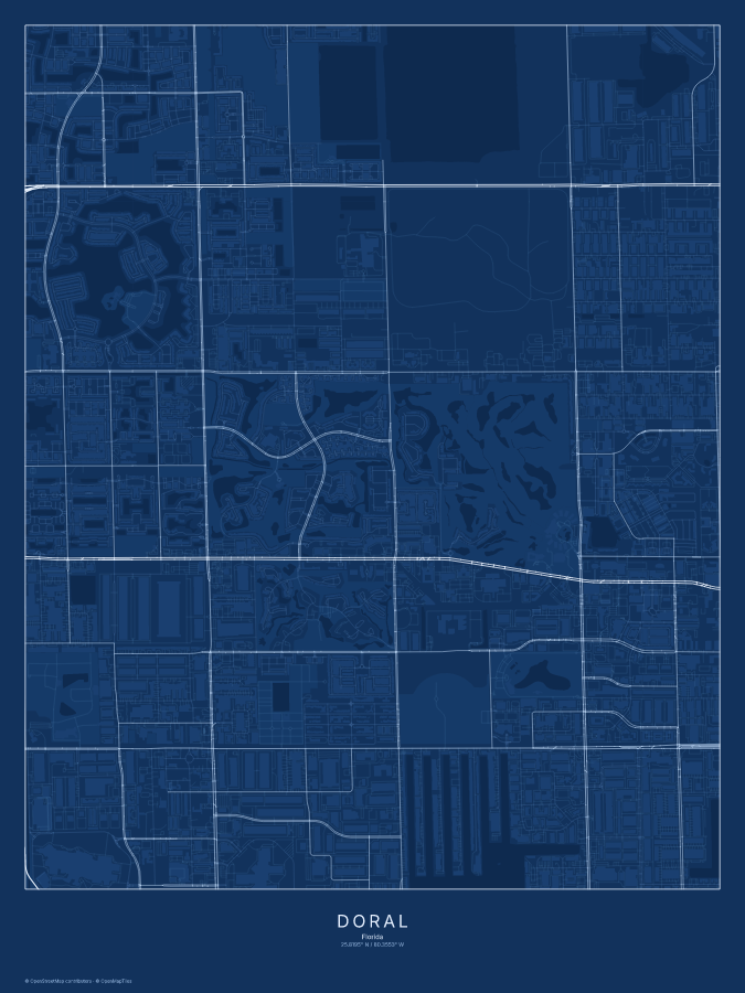 Doral map poster, blueprint style