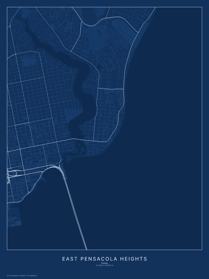 East Pensacola Heights map poster, blueprint style