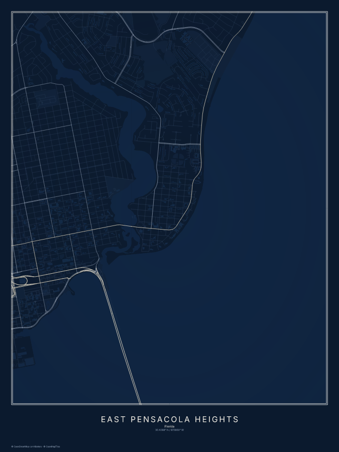 East Pensacola Heights map poster, midnight style