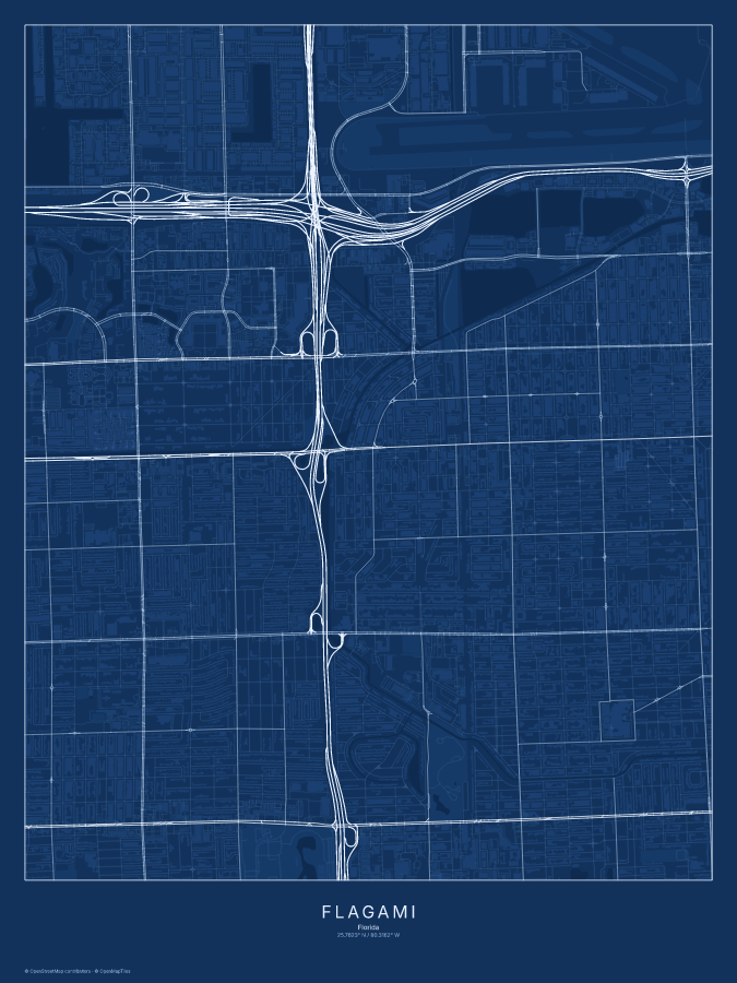 Flagami map poster, blueprint style