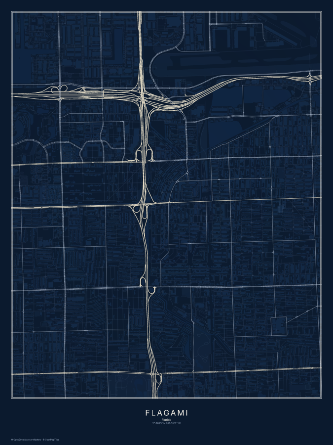 Flagami map poster, midnight style