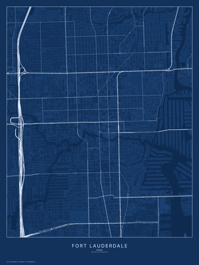 Fort Lauderdale map poster, blueprint style