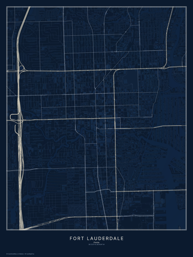 Fort Lauderdale map poster, midnight style