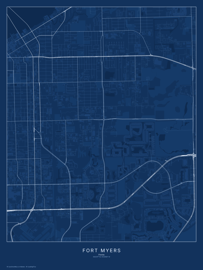 Fort Myers map poster, blueprint style