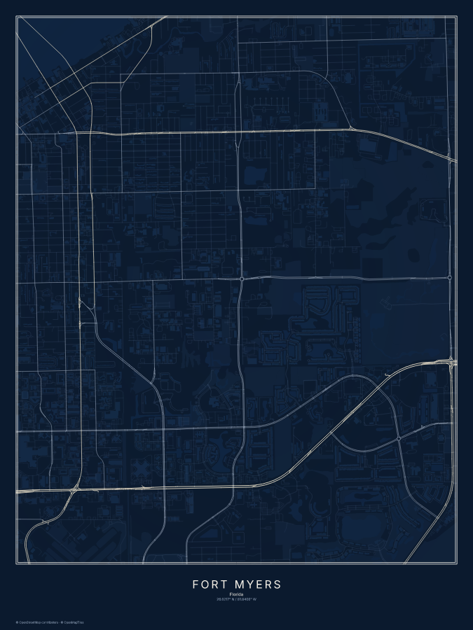 Fort Myers map poster, midnight style