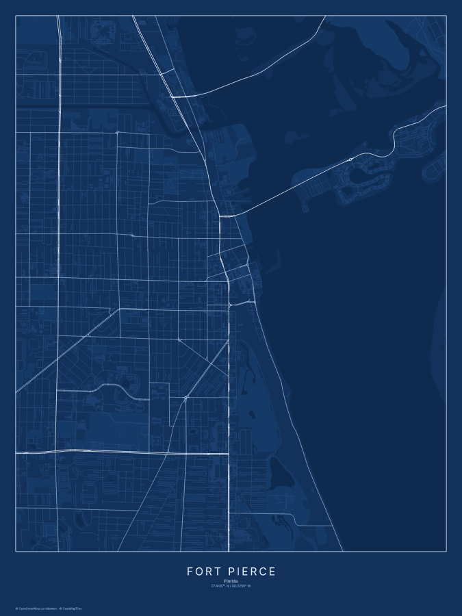 Fort Pierce map poster, blueprint style
