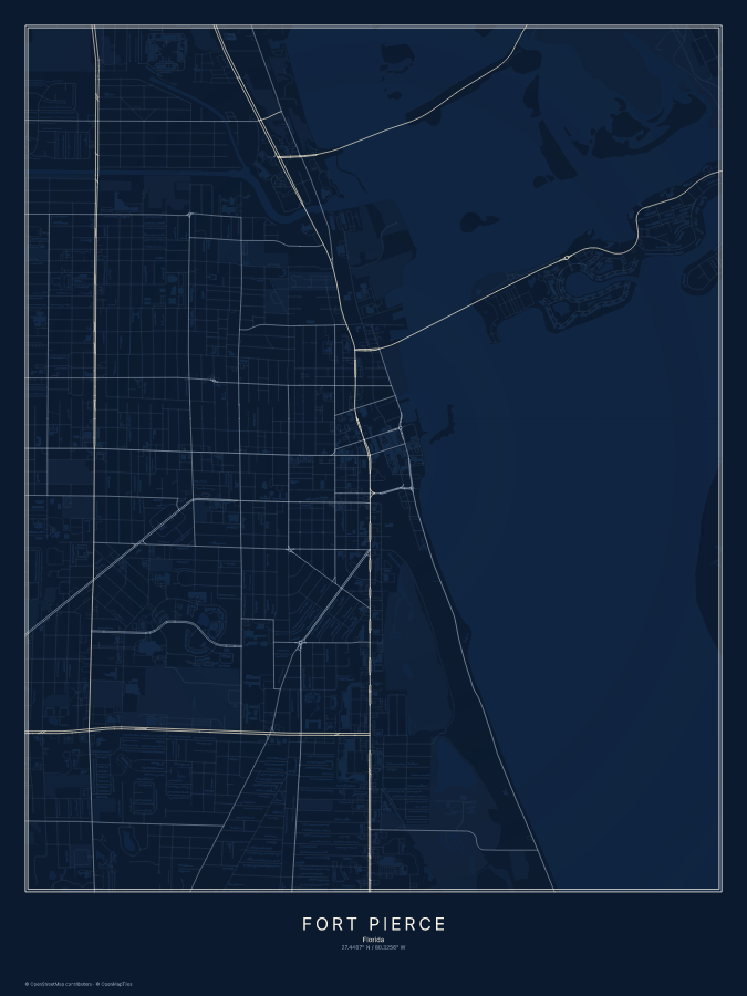 Fort Pierce map poster, midnight style