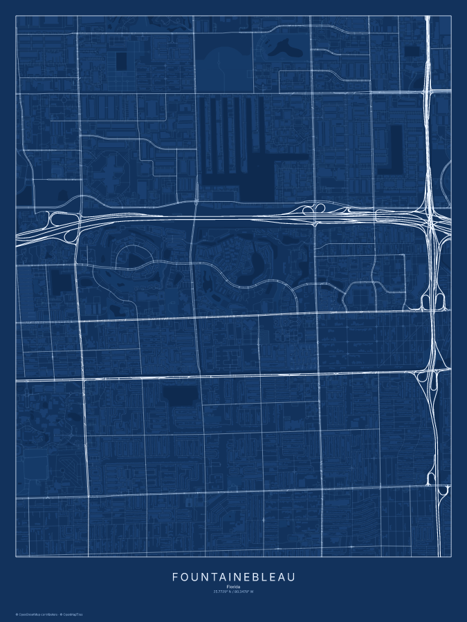 Fountainebleau map poster, blueprint style