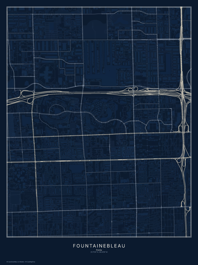 Fountainebleau map poster, midnight style