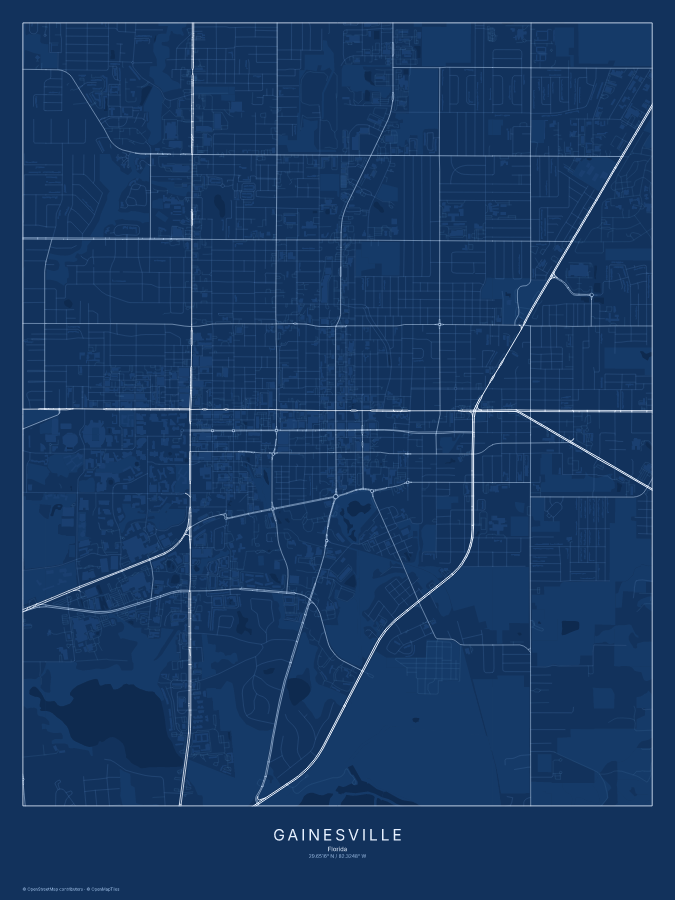 Gainesville map poster, blueprint style