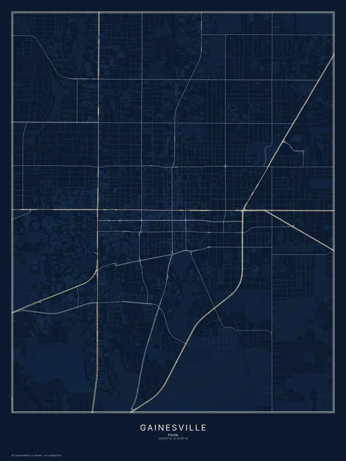Gainesville map poster, midnight style