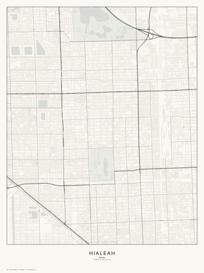 Hialeah map poster, classic style