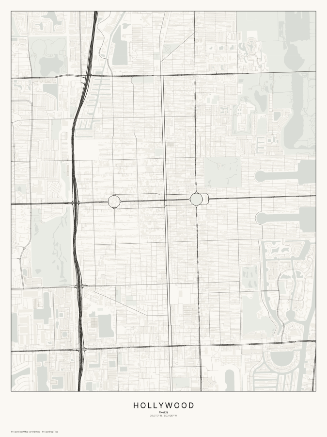Hollywood map poster, classic style