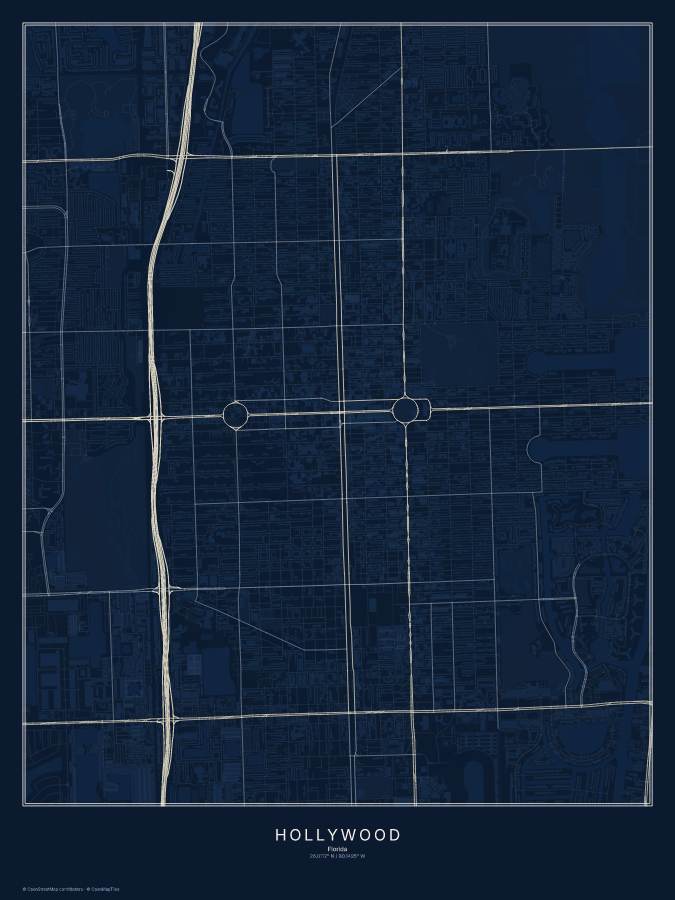 Hollywood map poster, midnight style