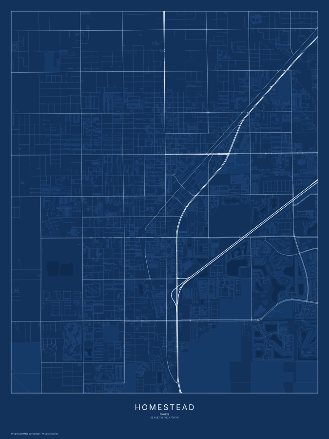 Homestead map poster, blueprint style