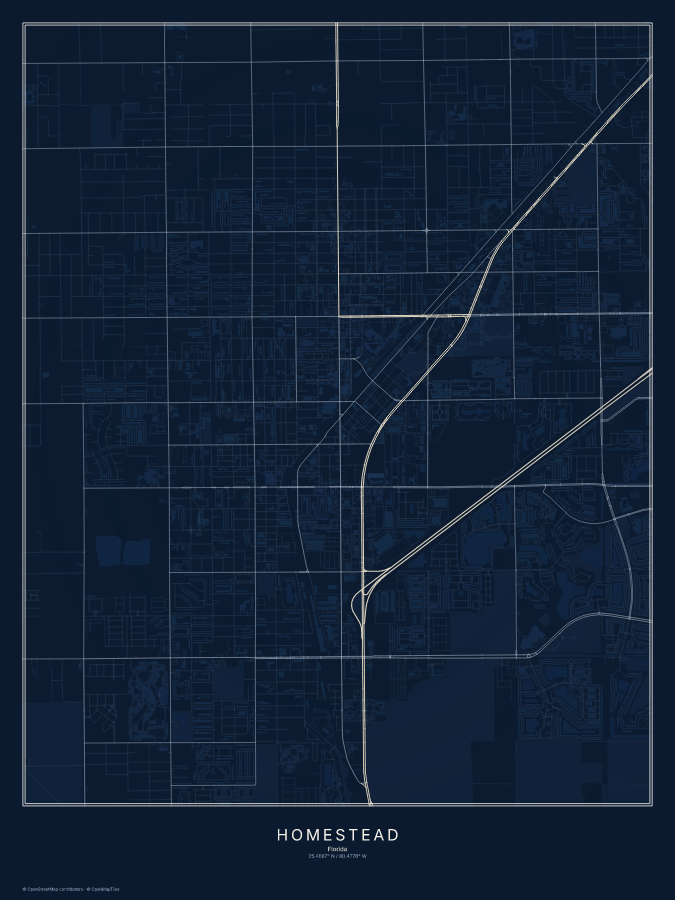 Homestead map poster, midnight style