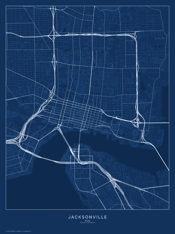 Jacksonville map poster, blueprint style