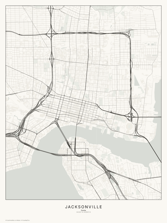 Jacksonville map poster, classic style