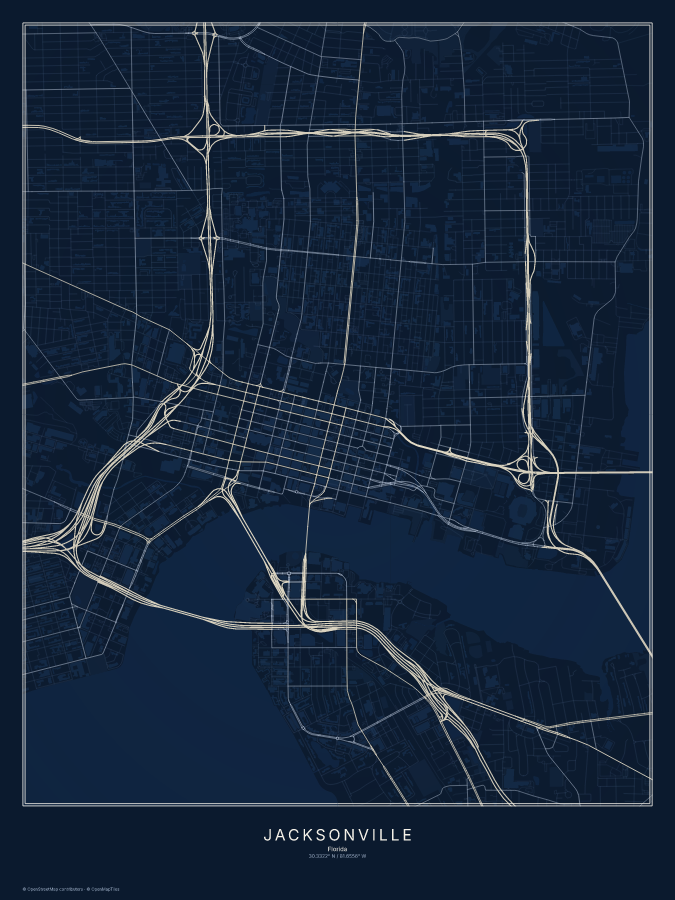 Jacksonville map poster, midnight style