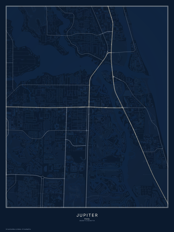 Jupiter map poster, midnight style