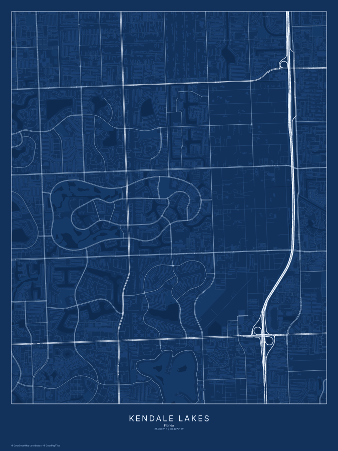 Kendale Lakes map poster, blueprint style