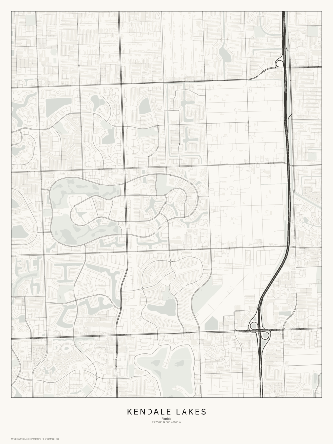 Kendale Lakes map poster, classic style