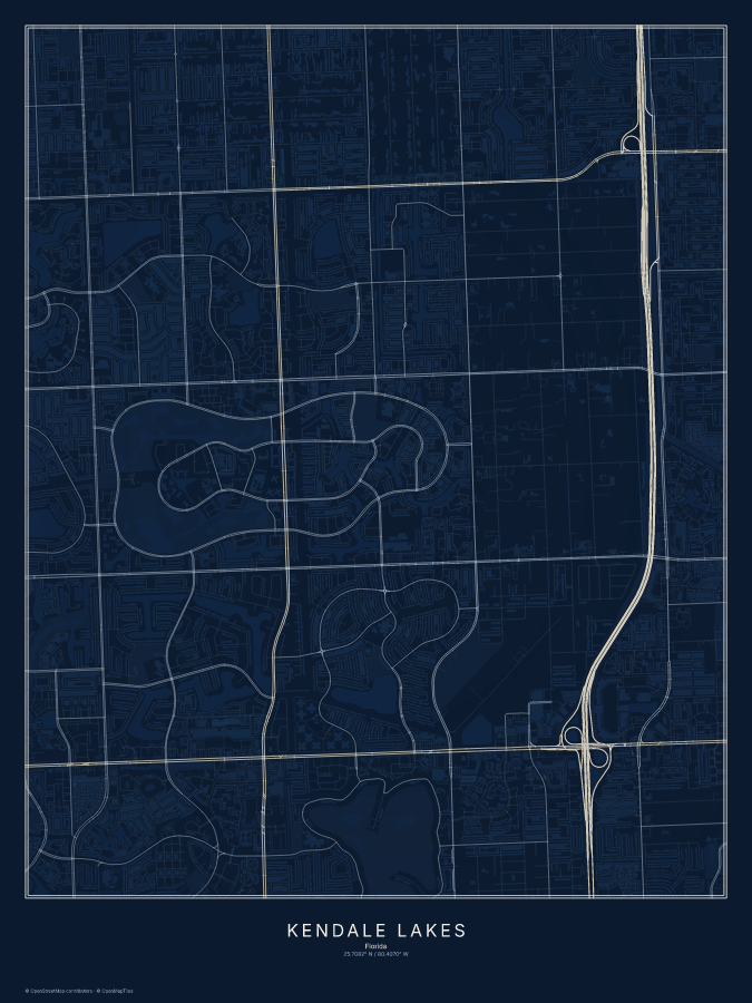 Kendale Lakes map poster, midnight style