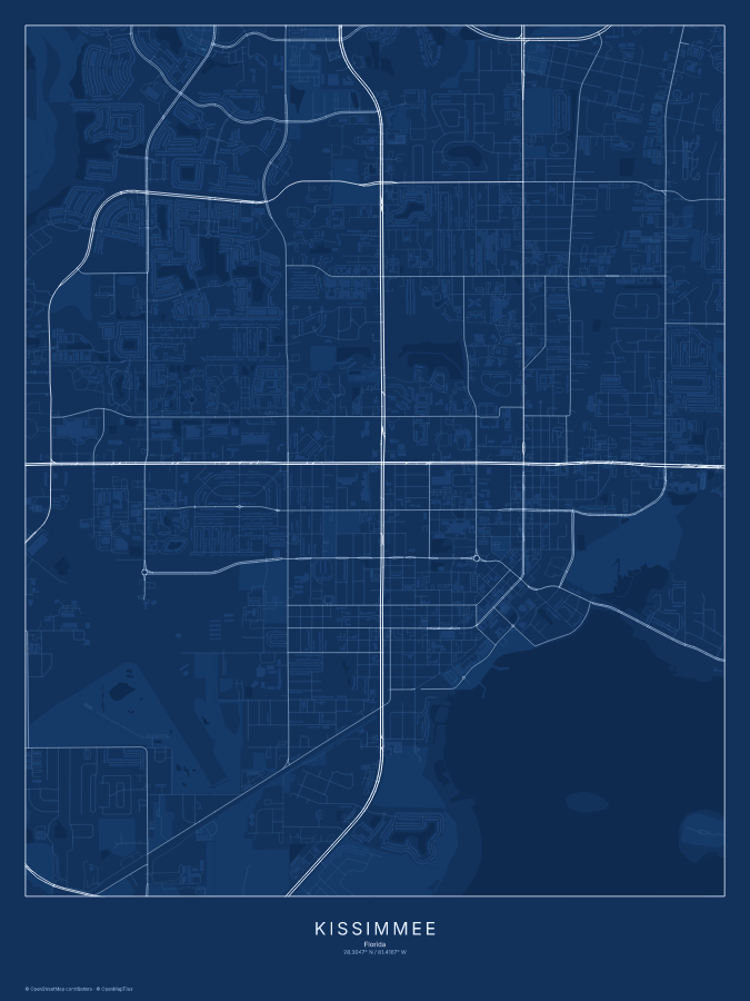 Kissimmee map poster, blueprint style