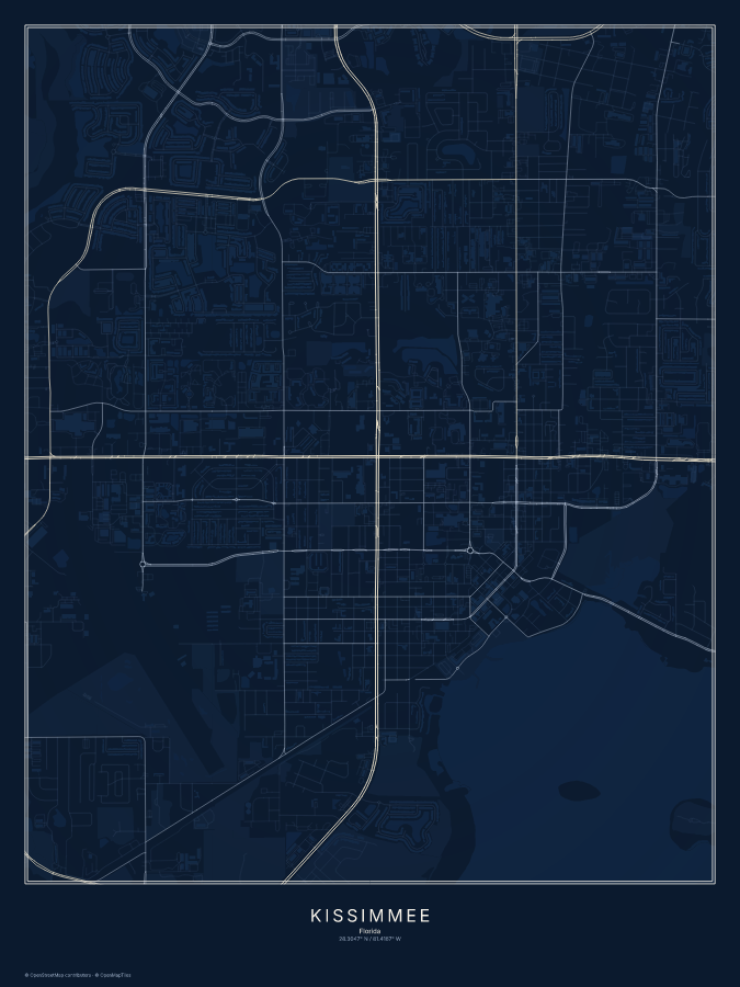 Kissimmee map poster, midnight style