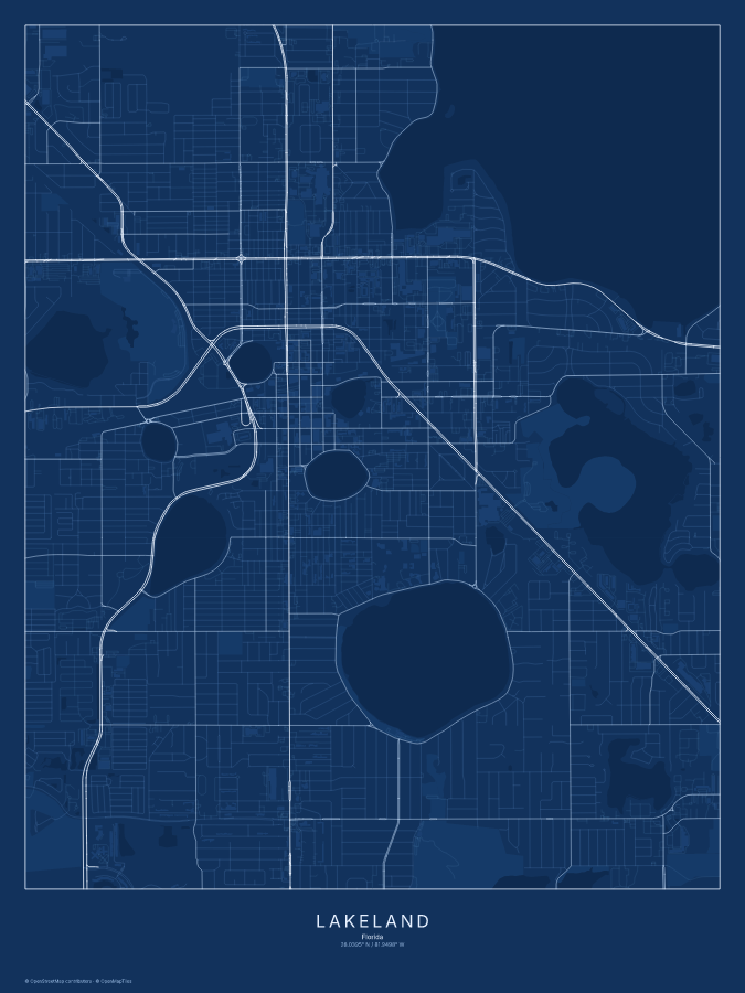 Lakeland map poster, blueprint style