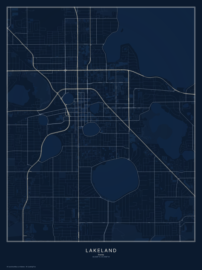 Lakeland map poster, midnight style