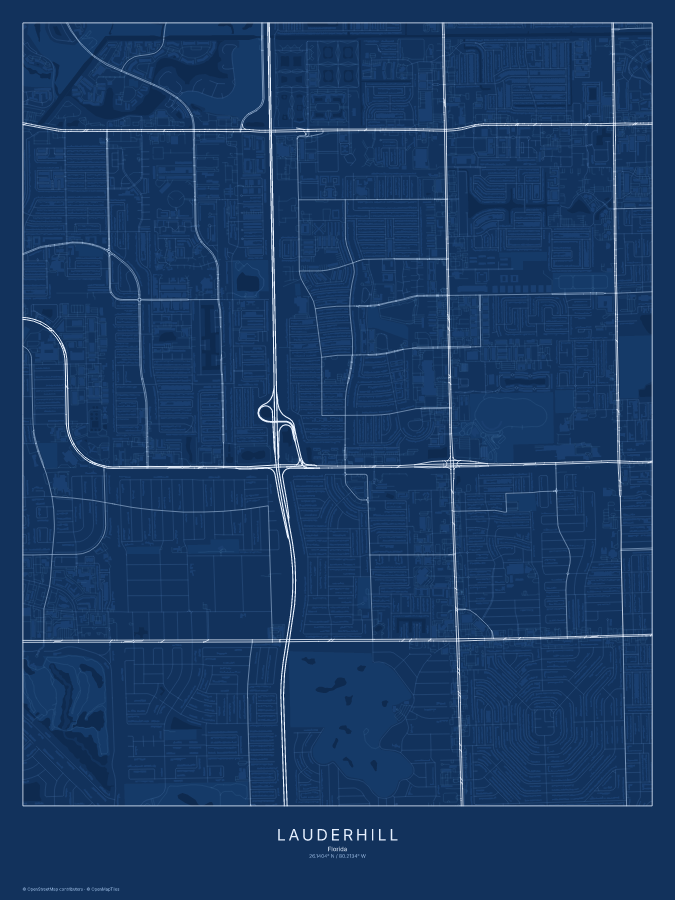 Lauderhill map poster, blueprint style