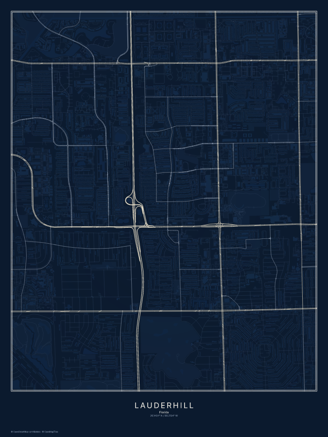 Lauderhill map poster, midnight style