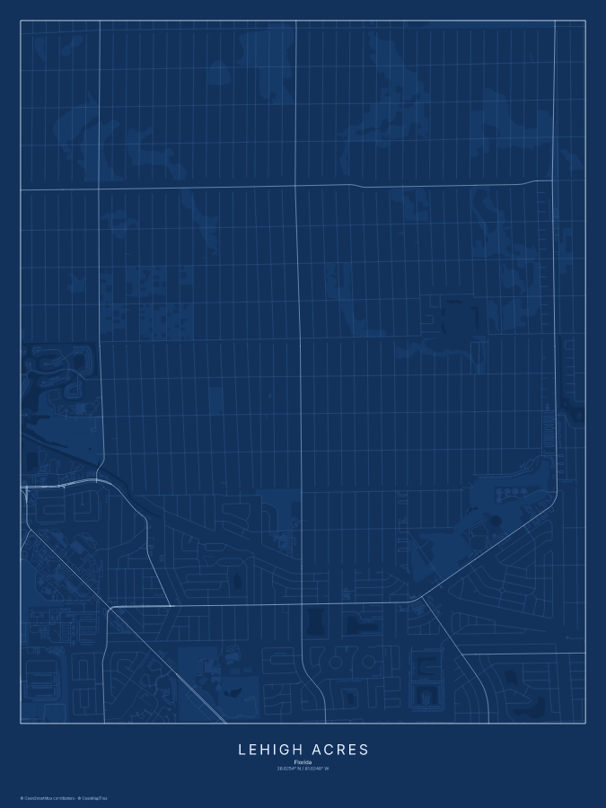 Lehigh Acres map poster, blueprint style