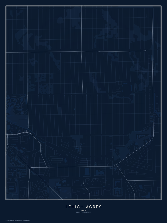 Lehigh Acres map poster, midnight style